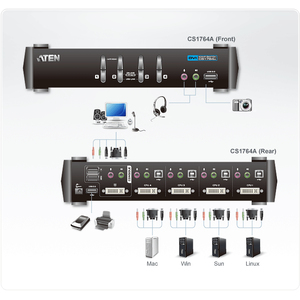 CS1764A KVM-Switch 4-fach Audio/USB/DVI inkl. 4 Anschlusskabel