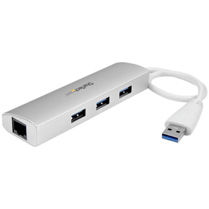 3-Port Portable USB 3.0 HUb mit GbE weiß/silber