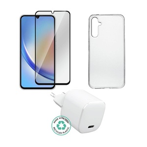 Kit for Samsung Galaxy A34. Charger, Cover, Glass