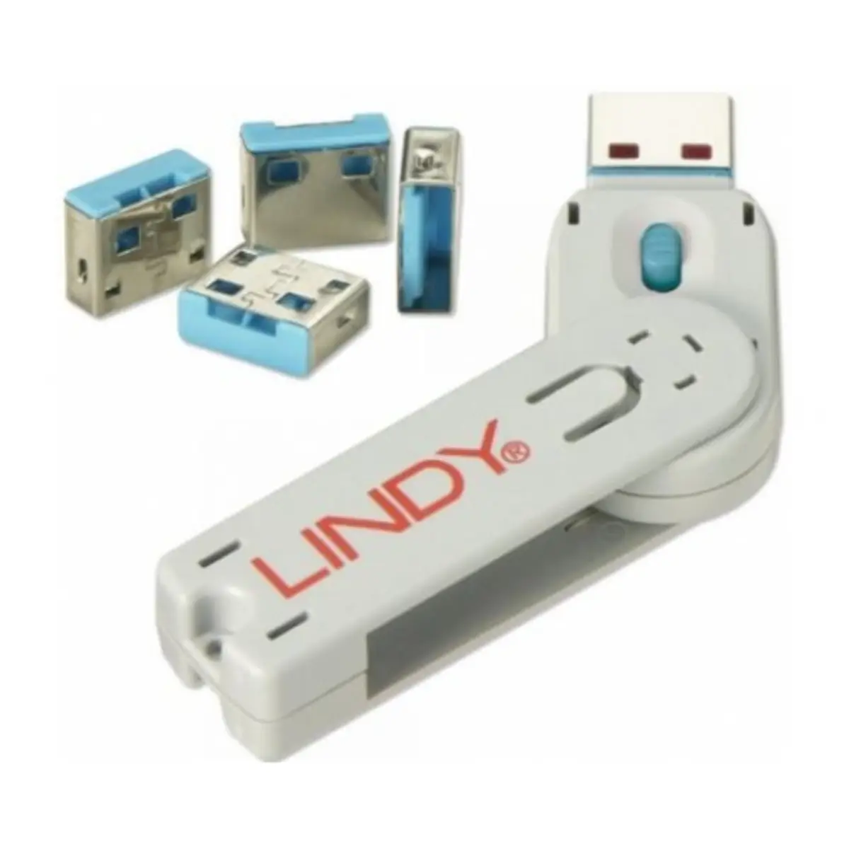USB Port Schloss mit Schlüssel Blau 4er Pack