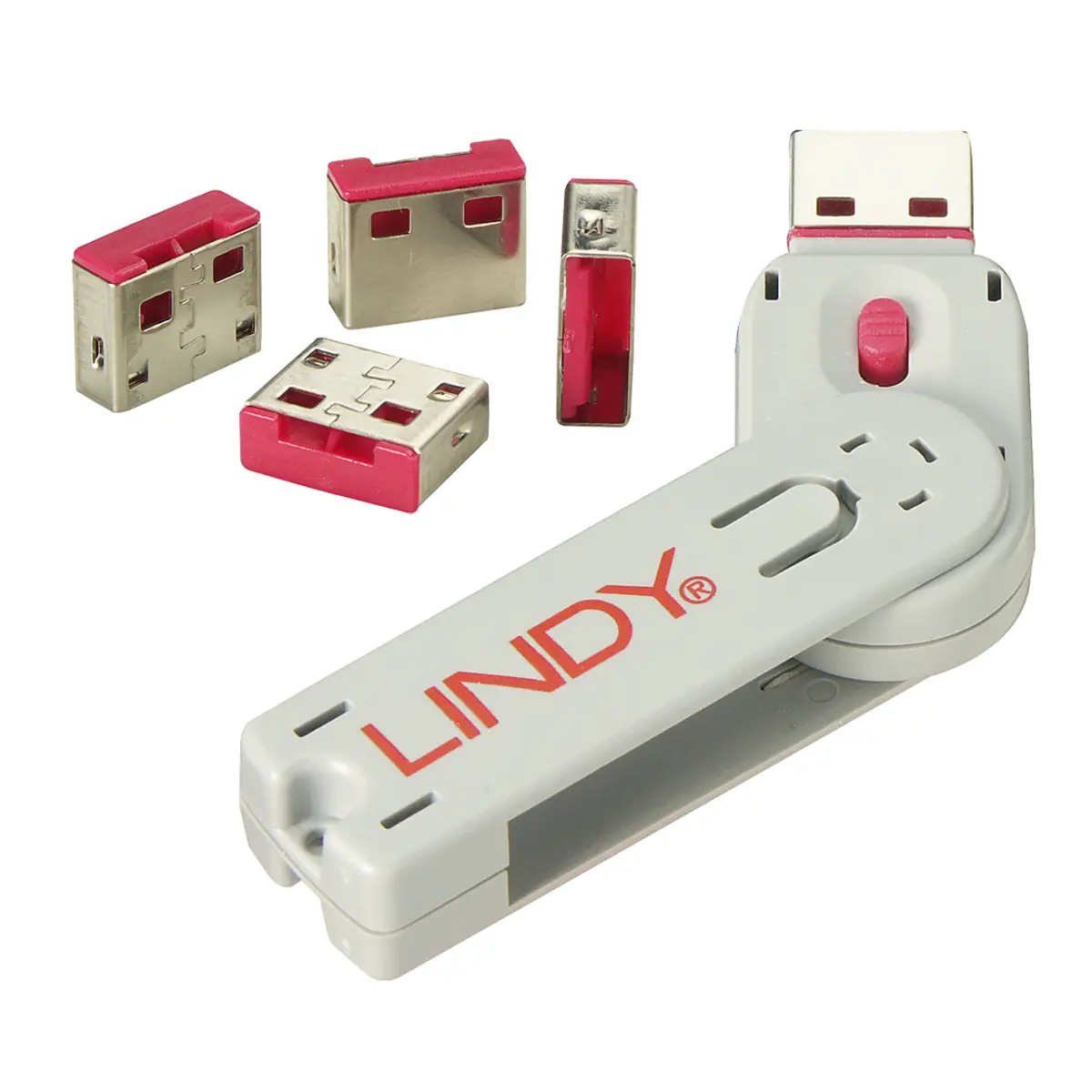 USB Port Lock with Key Red 4 Locks