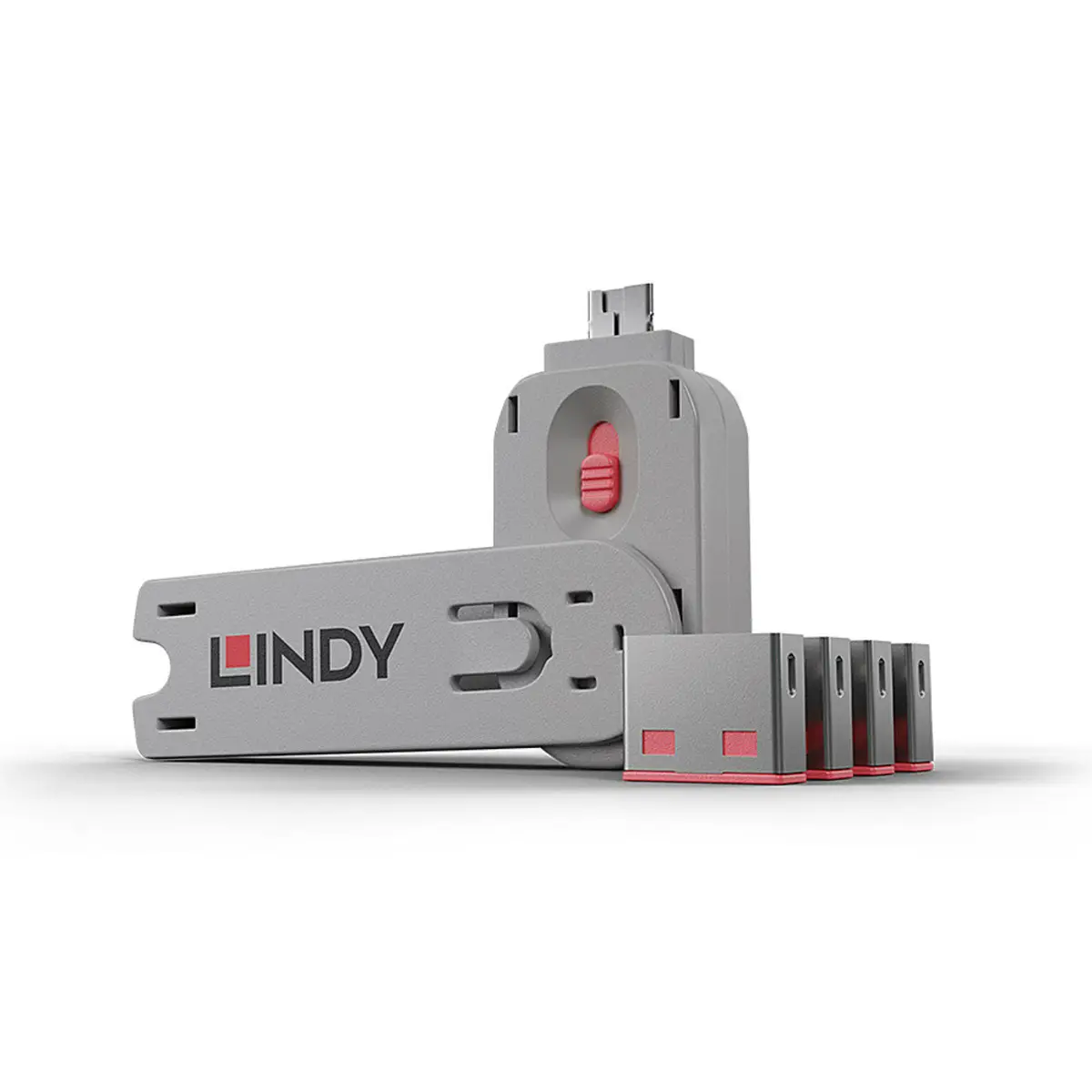 USB Port Lock with Key Red 4 Locks