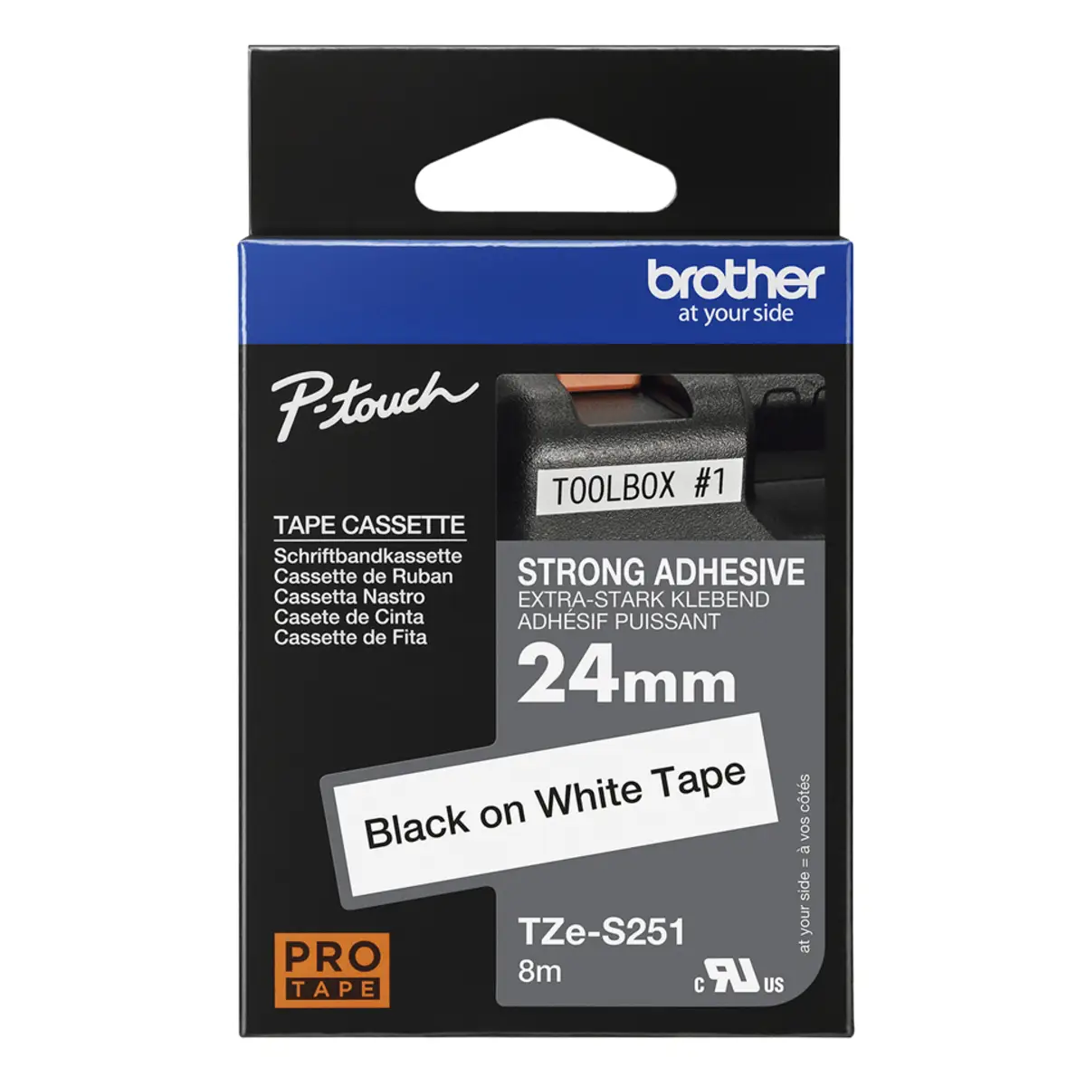 TZ eS251 Laminiertes Klebeband Schwarz auf Weiß 24mm