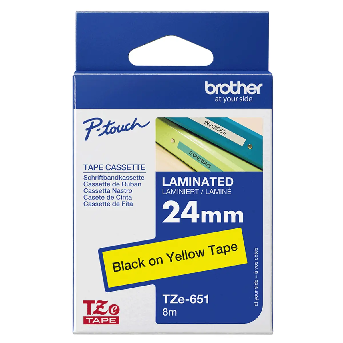 Schriftband 24mm schwarz auf gelb für P-Touch 350/540/2400serie/2500/2700VP/3600/9200PC