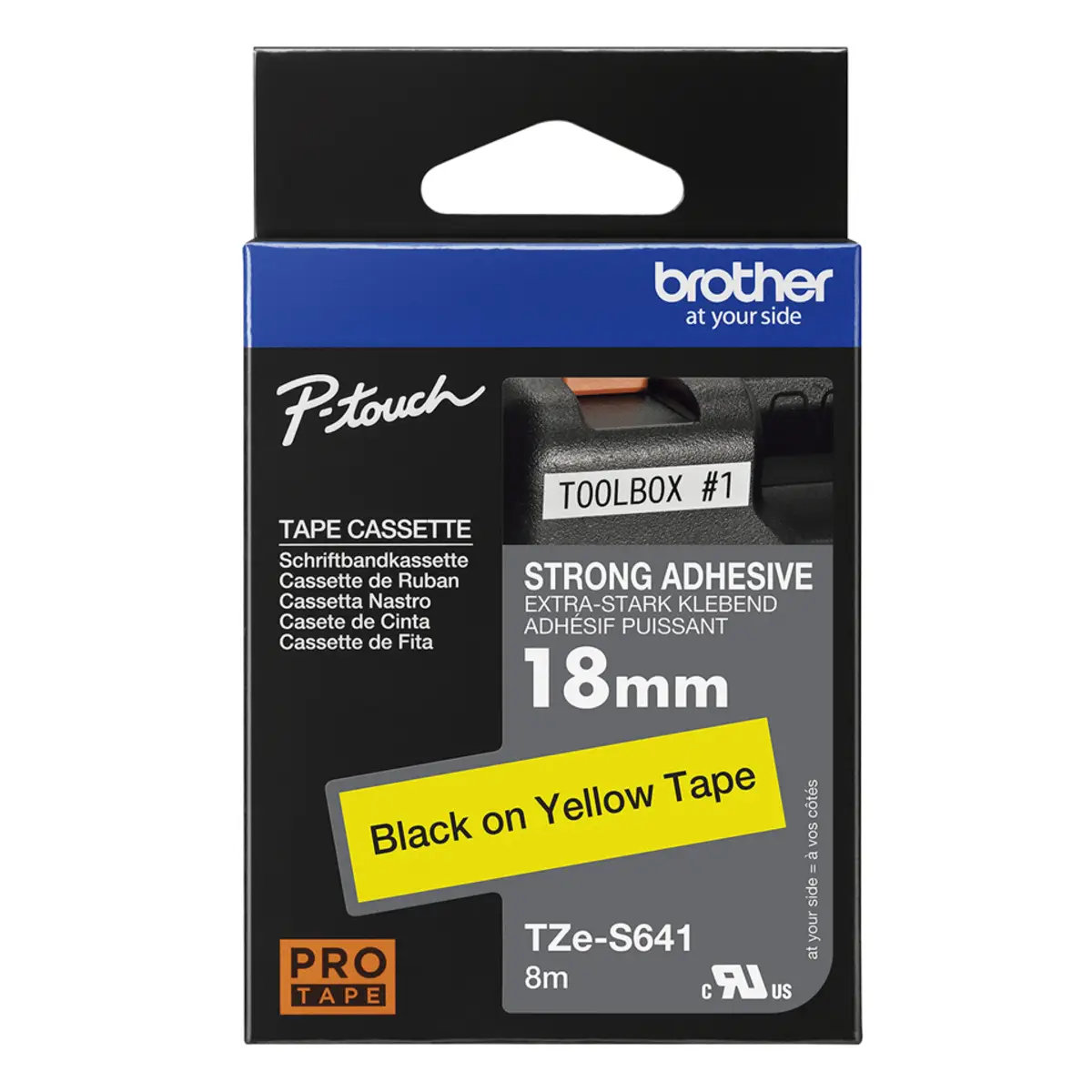 Schriftband TZES641 schwarz auf gelb 1,8cmx8m