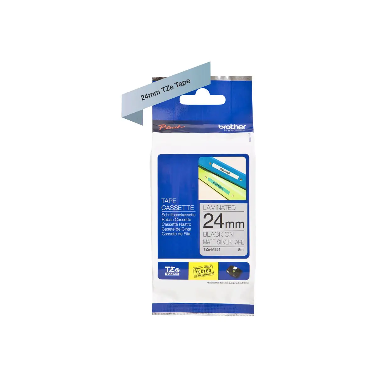 Schriftband TZe-M951 24 mm Silber/Schwarz laminiert für P-Touch