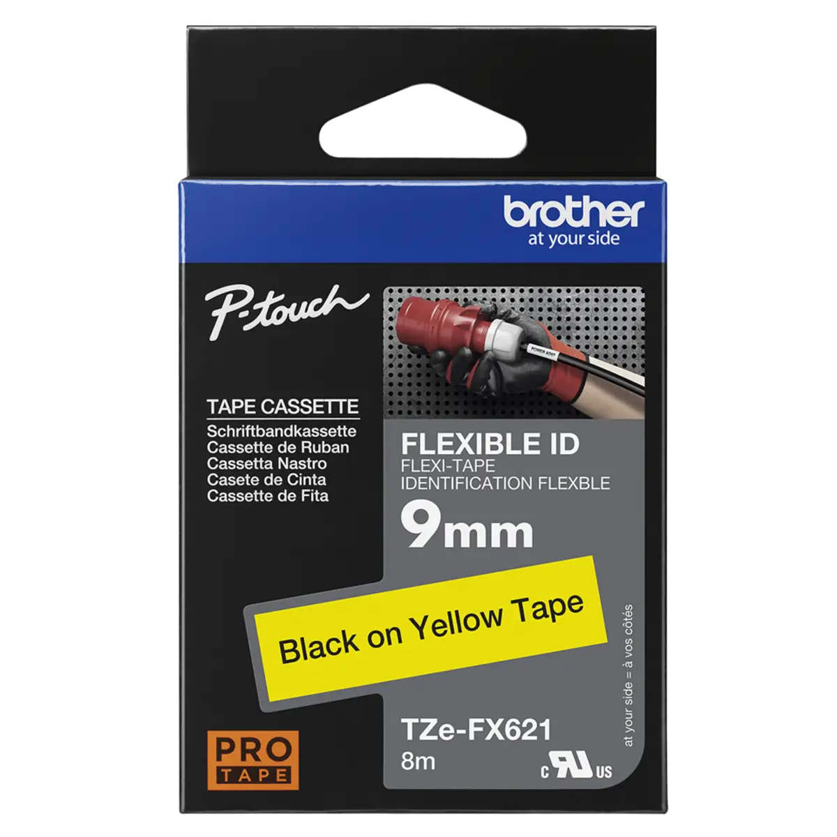 TZEFX621 Schriftbandkassette 0,9cm x 8m für Brother P-Touch 1250CC, 1250J, 1250LB, 1290VP, 1400, 1650, 1830VP, 1850CC, 18R, 1950VP, 210E, 2420PC, 2430PC, 2450CC, 2500PC, 2700, 2700VP, 350, 3600, 550
