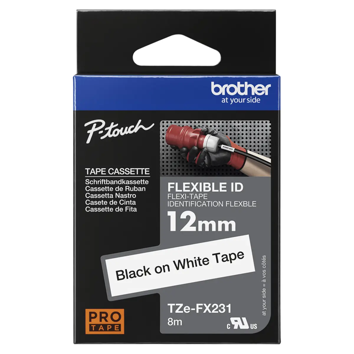 Schriftband TZeFX231 Flexitape schwarz auf weiß