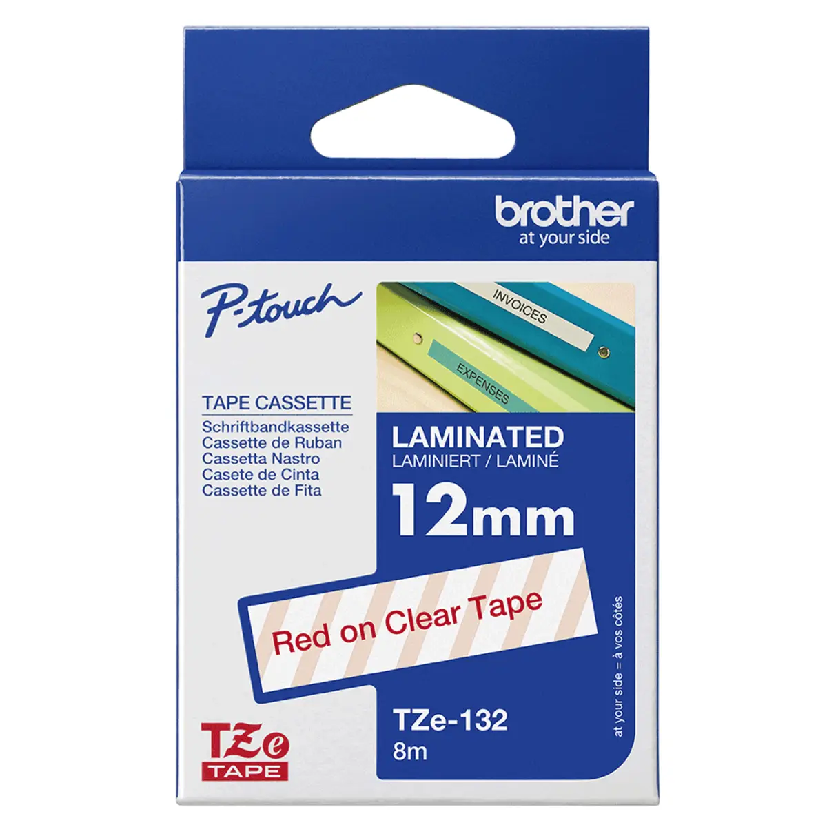 TZE132 Schriftbandkassette rot auf durchsichtig für P-Touch GL-H105, PT-1080, 1230, 1280, 1290, 1830, 2430, 2470, 2730, 7500, 7600, 9700, 9800