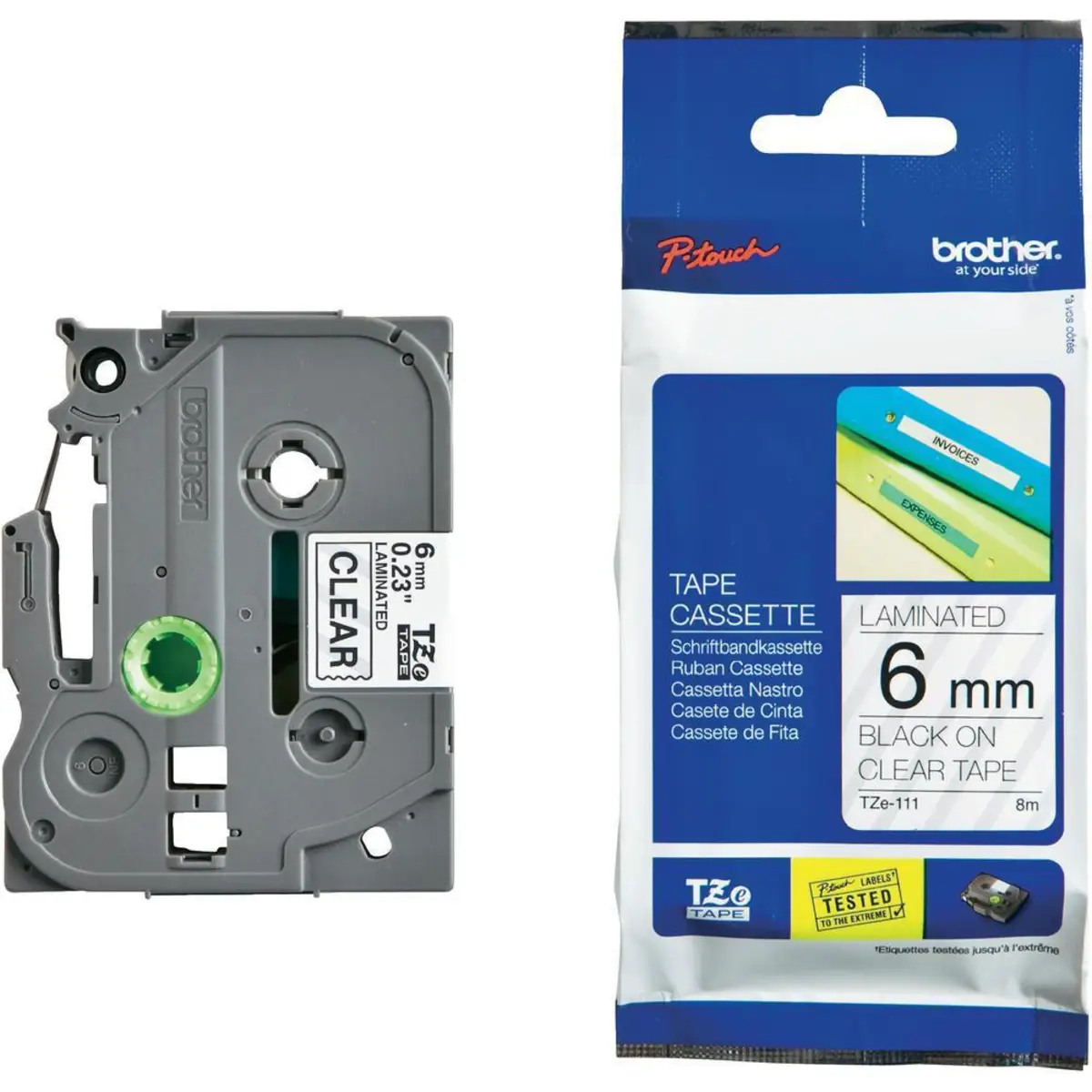TZE111 laminiertes Klebeband 0,6cmx8m schwarz/durchsichtig