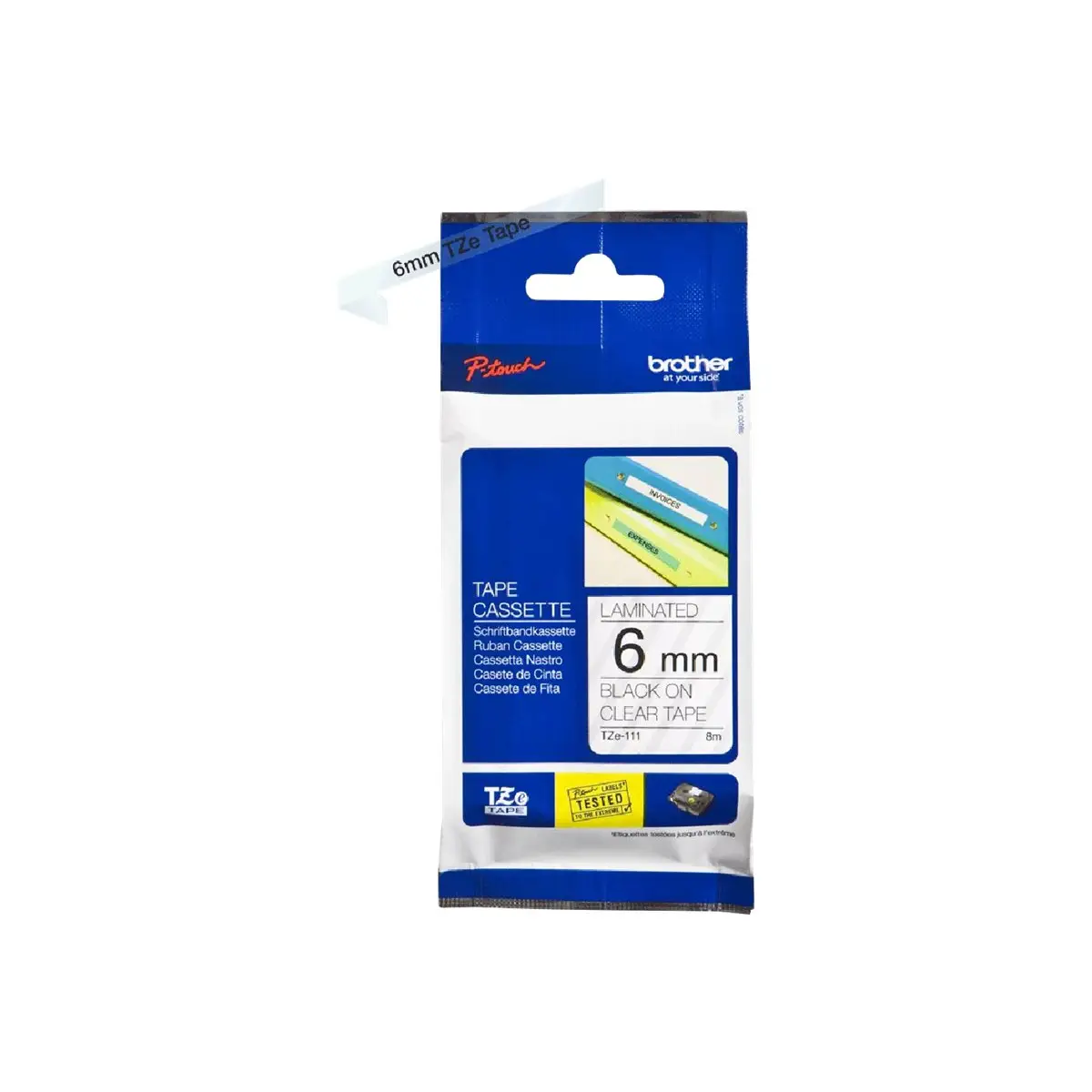 TZE111 laminiertes Klebeband 0,6cmx8m schwarz/durchsichtig