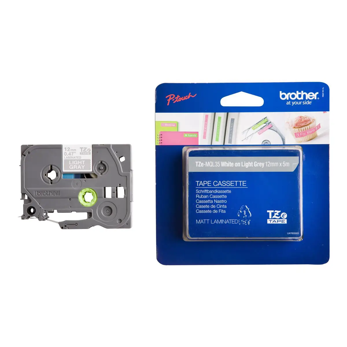 Bredher TZe-MQL35 bandcassette white to brightgrey for P-Touch PT-1010, 1080, 1090, 1230, 1290, 2110, 2430, 7100, 7