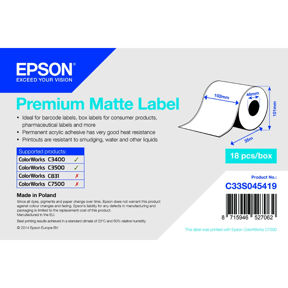 Thermotransfer Label 102mmx35m for TM-C3400