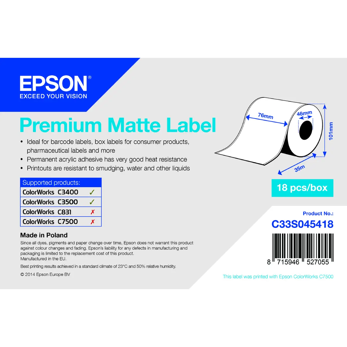 Thermotransfer Label 76mmx35m for TM-C3400