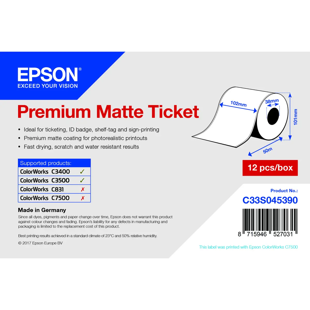 Thermotransfer Label 102mmx50m for TM-C3400