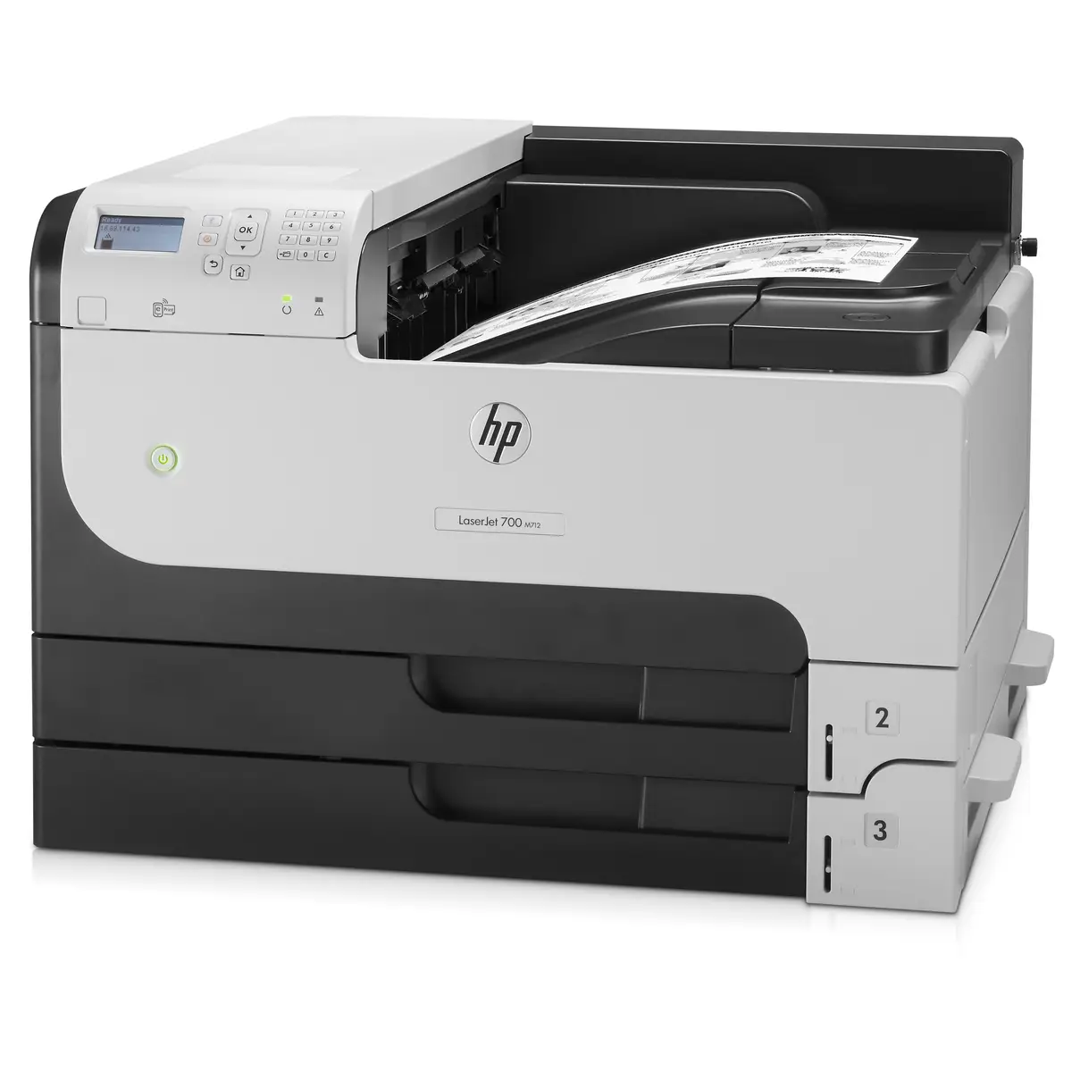 Laserjet Enterprise 700 M712dn, A3, Laser printer, 41ppm b/w, 1200dpi, USB/Gigabit Ethernet, Duplex, 800MHz Processor, 512MB RAM, 600 Sheet paper feeder, Windows XP/2003 Server/2008 Server/Vista/7/8, Mac OS