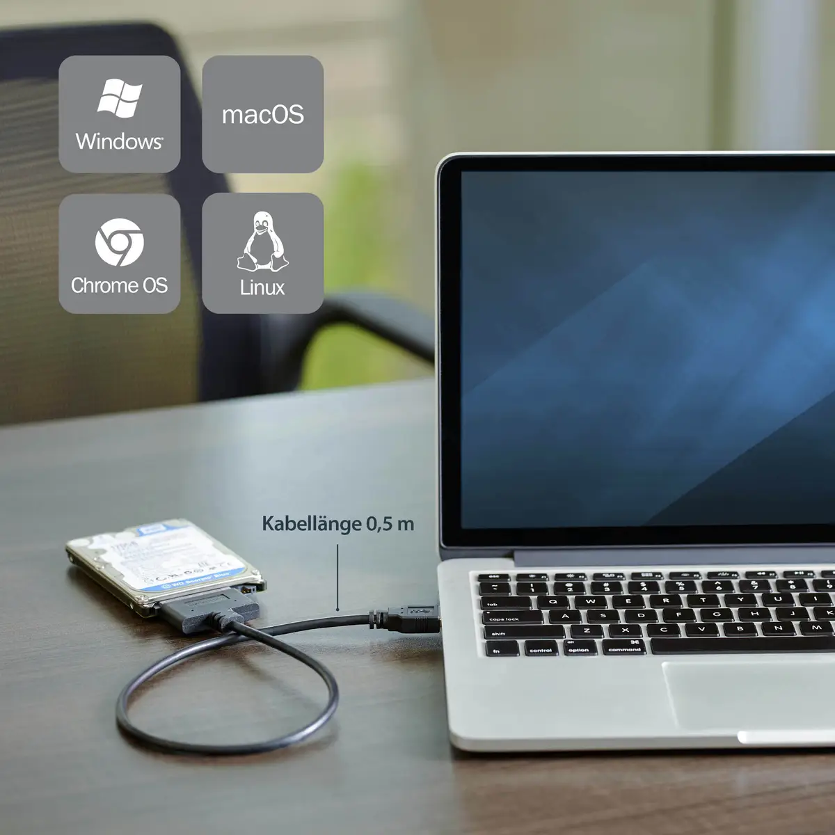 USB 3.0 auf 6,4 cm (2,5") SATA Adapter mit UASP Schwarz