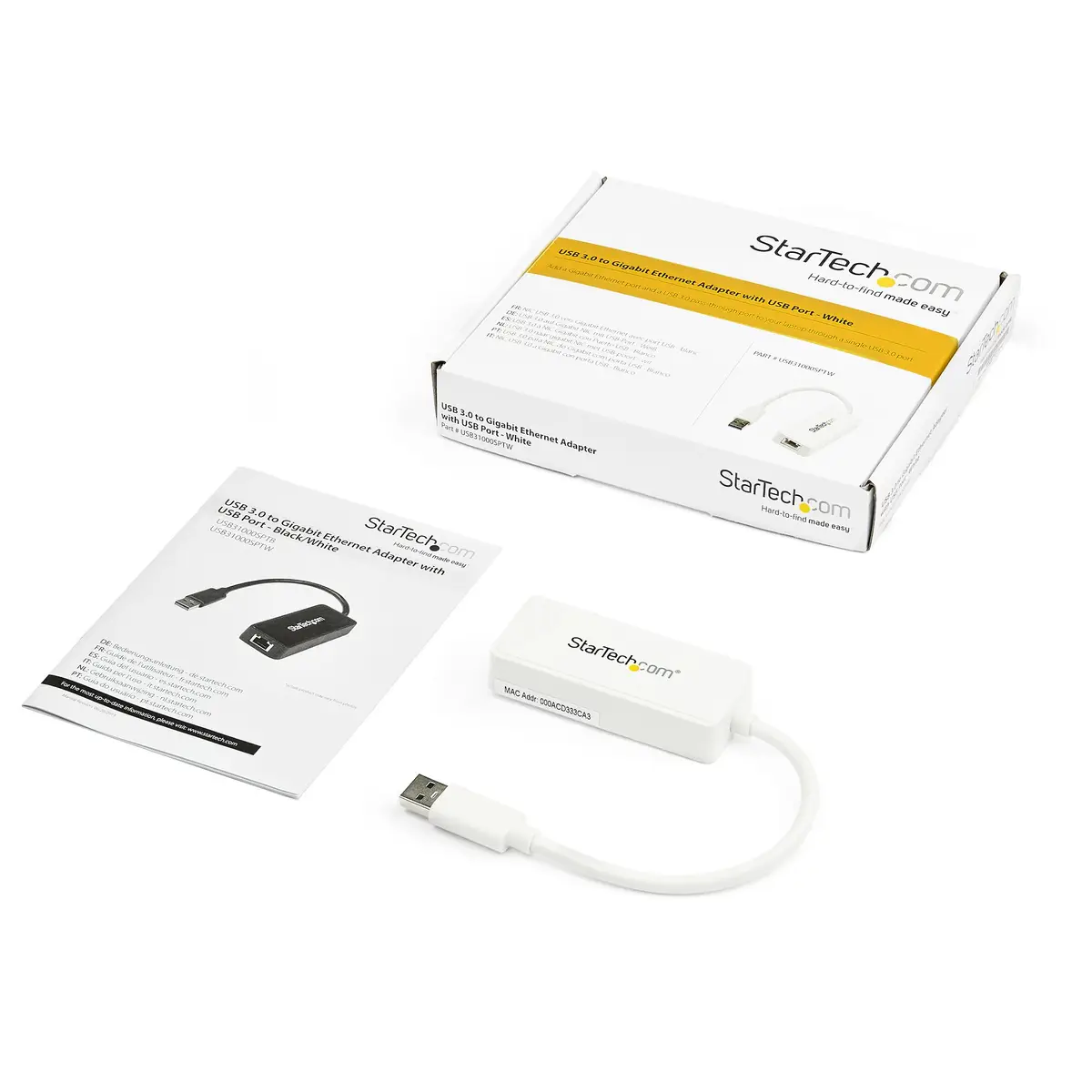 StarTech USB 3.0 Gigabit Ethernet LAN adaptor with USB Port white