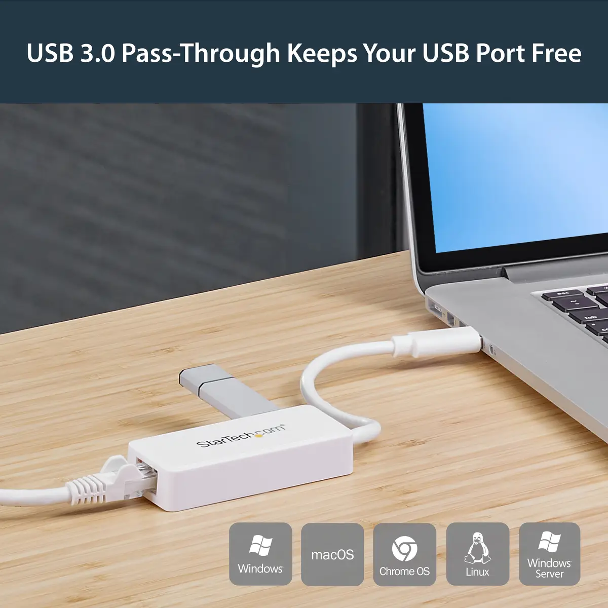 StarTech USB 3.0 Gigabit Ethernet LAN adaptor with USB Port white