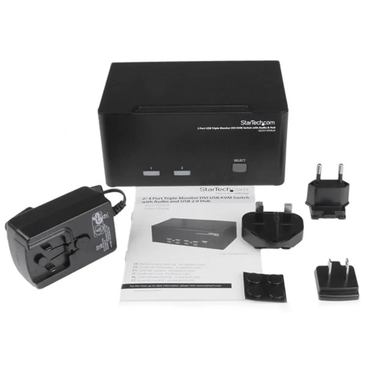 2 Port KVM Switch Dreifach Monitor DVI/USB mit Audio