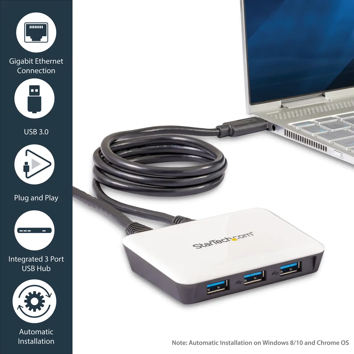 3 Port USB 3.0 Hub mit Gigabit Ethernet