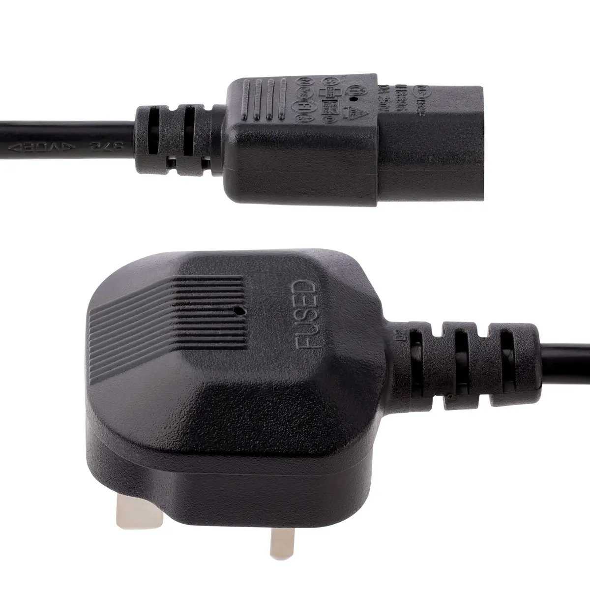 Kaltgerätestecker Stromkabel C13 auf BS 1363 Schwarz 3m