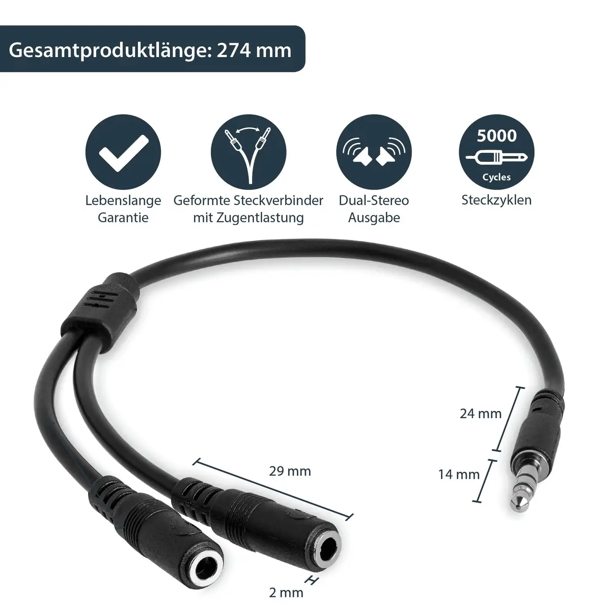 3.5mm Klinke Y-Splitter Kabel Stecker/Buchse schwarz 0,2m