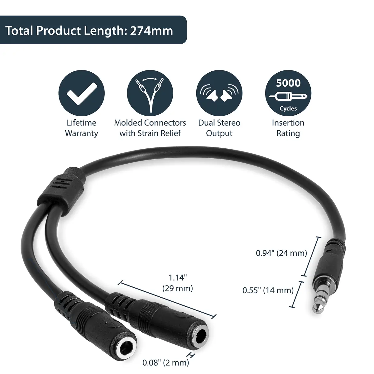 3.5mm Klinke Y-Splitter Kabel Stecker/Buchse schwarz 0,2m