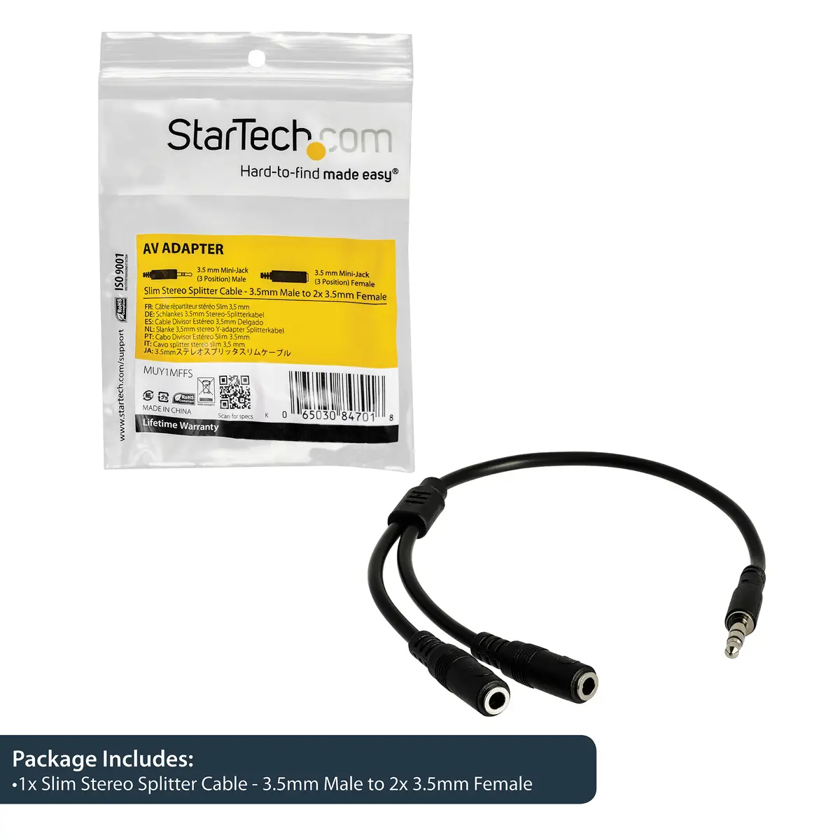 3.5mm Klinke Y-Splitter Kabel Stecker/Buchse schwarz 0,2m