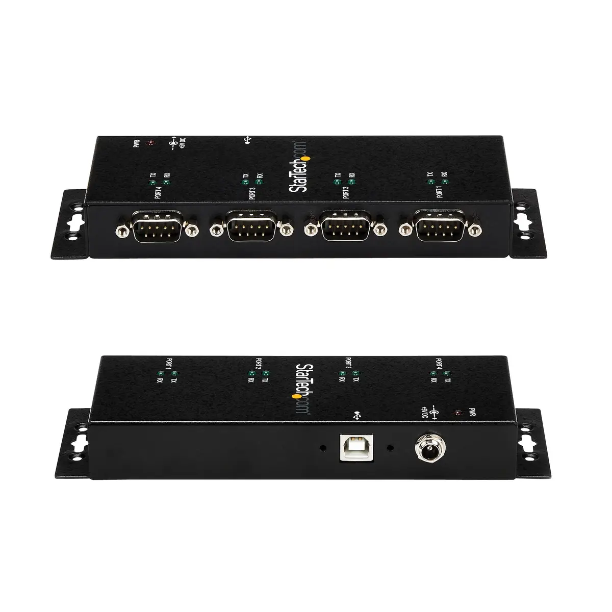 4 Port USB auf Seriell Adapter Hub DIN-Schienen/Wandmontagefähig USB/4xDB-9 Schwarz
