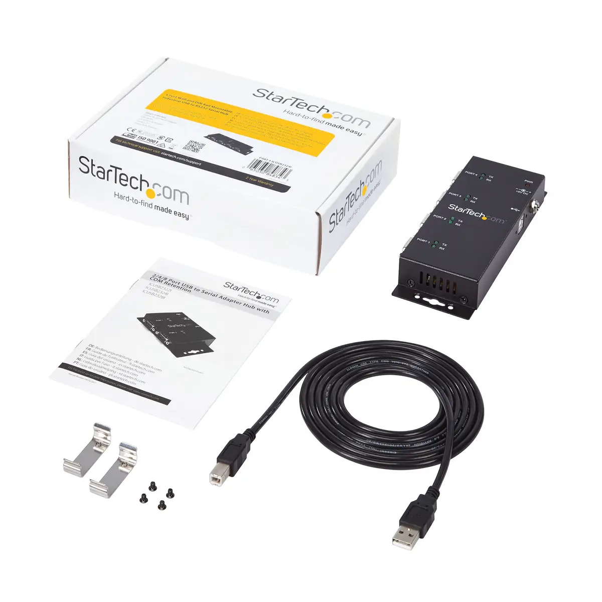 4 Port USB auf Seriell Adapter Hub DIN-Schienen/Wandmontagefähig USB/4xDB-9 Schwarz