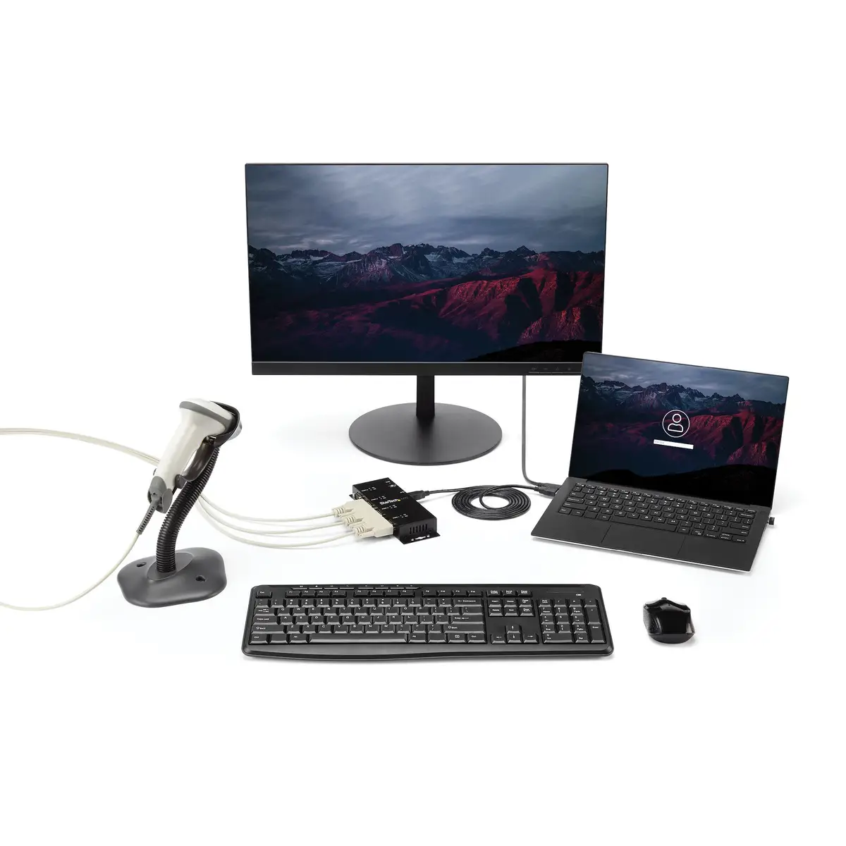 4 Port USB auf Seriell Adapter Hub DIN-Schienen/Wandmontagefähig USB/4xDB-9 Schwarz
