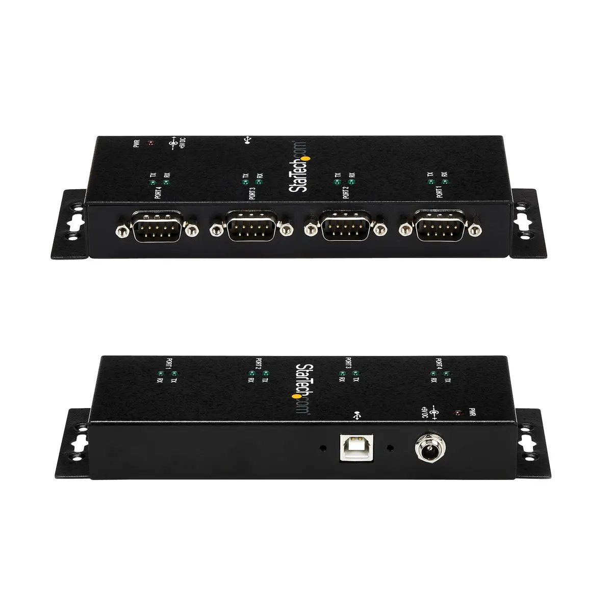 4 Port USB auf Seriell Adapter Hub DIN-Schienen/Wandmontagefähig USB/4xDB-9 Schwarz
