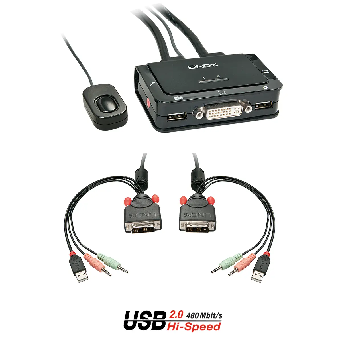 DVI KVM Switch Compact USB2.0 Audio 2ports