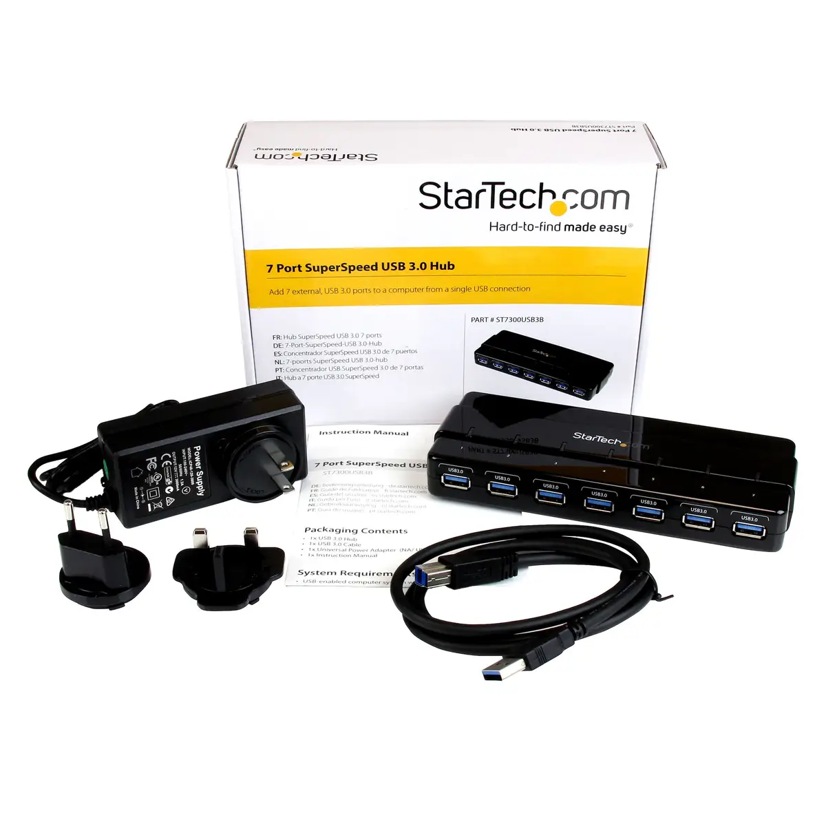 USB 3.0 Hub 7 Port mit Power Adapter Schwarz