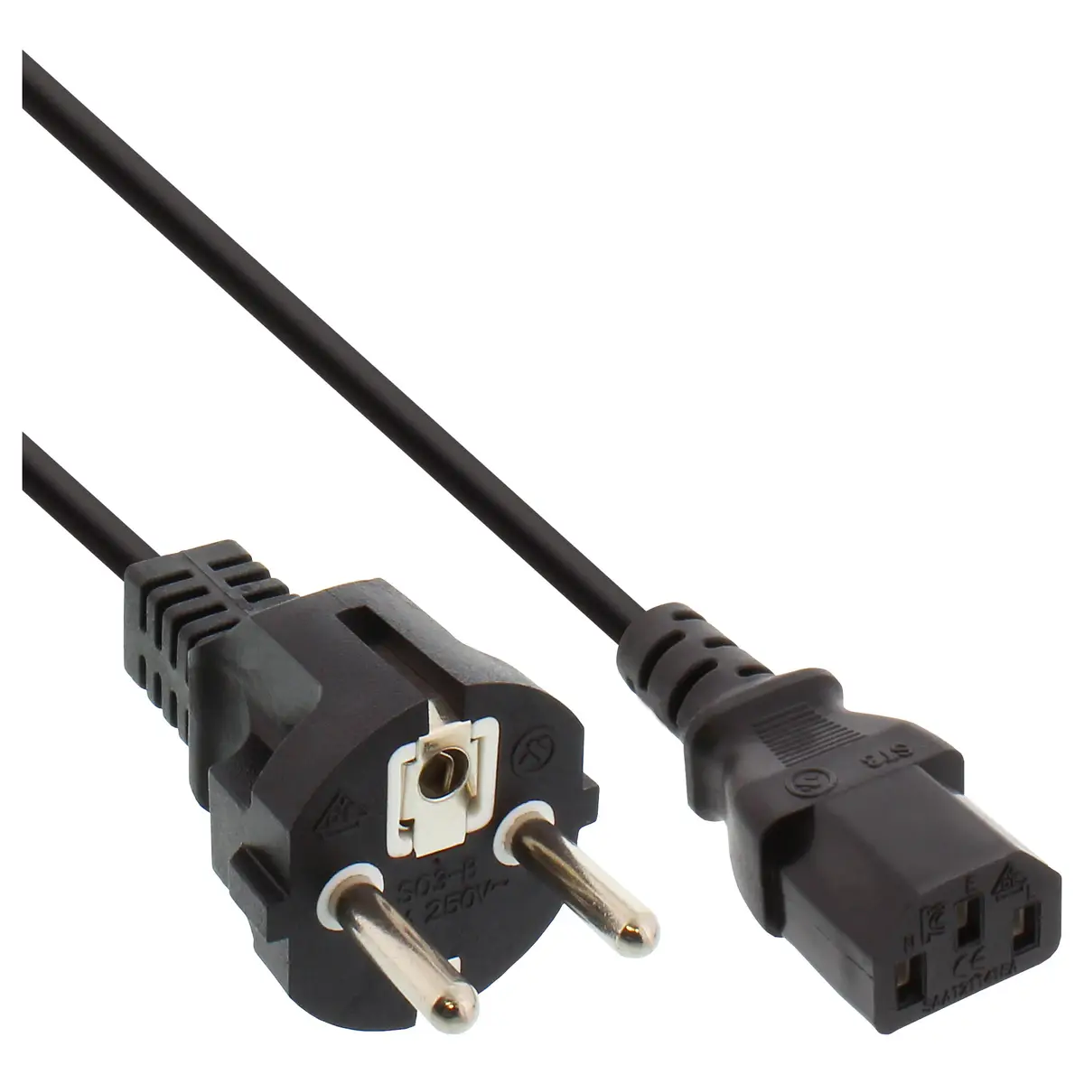 Netzkabel Schutzkontakt gerade auf Kaltgerätestecker C13 schwarz 3m