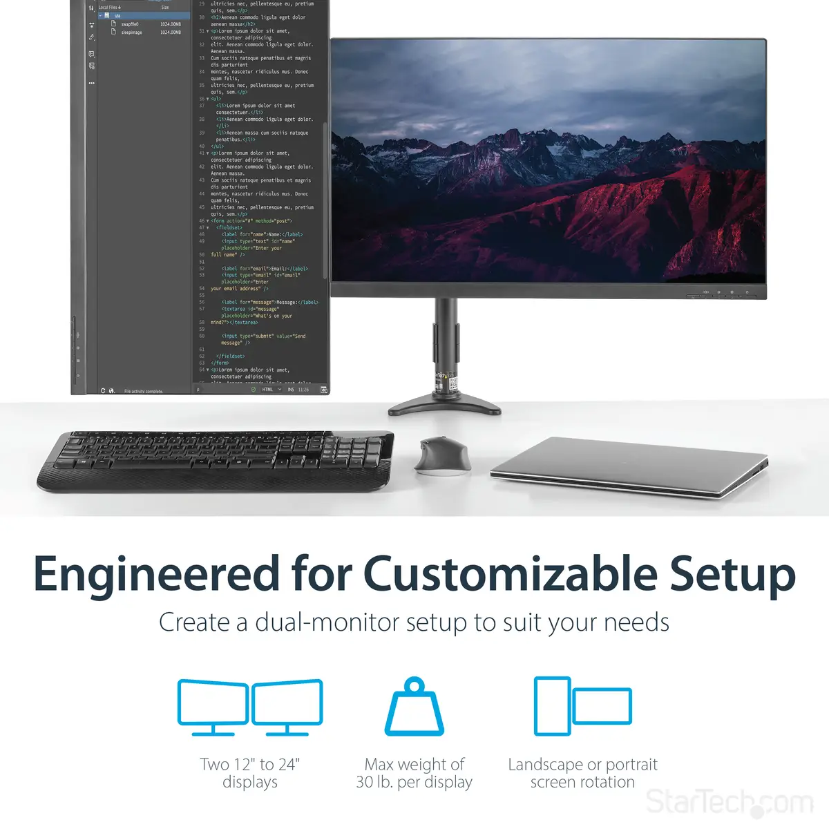 höhenverstellbare Dual Monitor Tischhalterung schwarz 13,6kg
