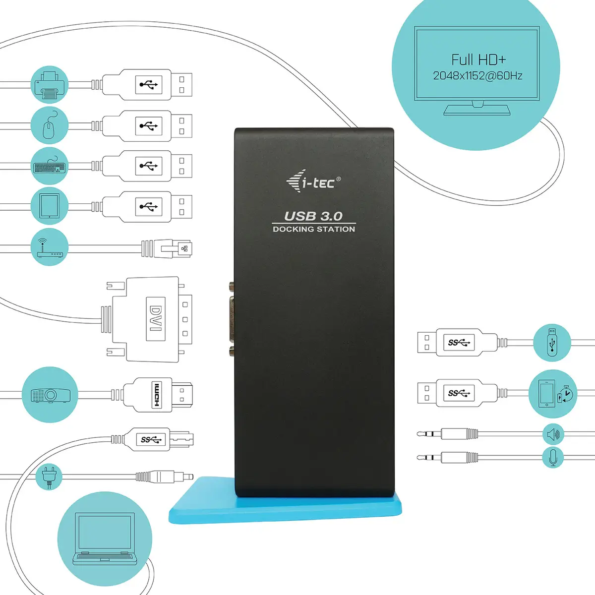 i-tec USB 3.0 Dual HD Video Docking Station Glan Audio USB 3.0 Hub