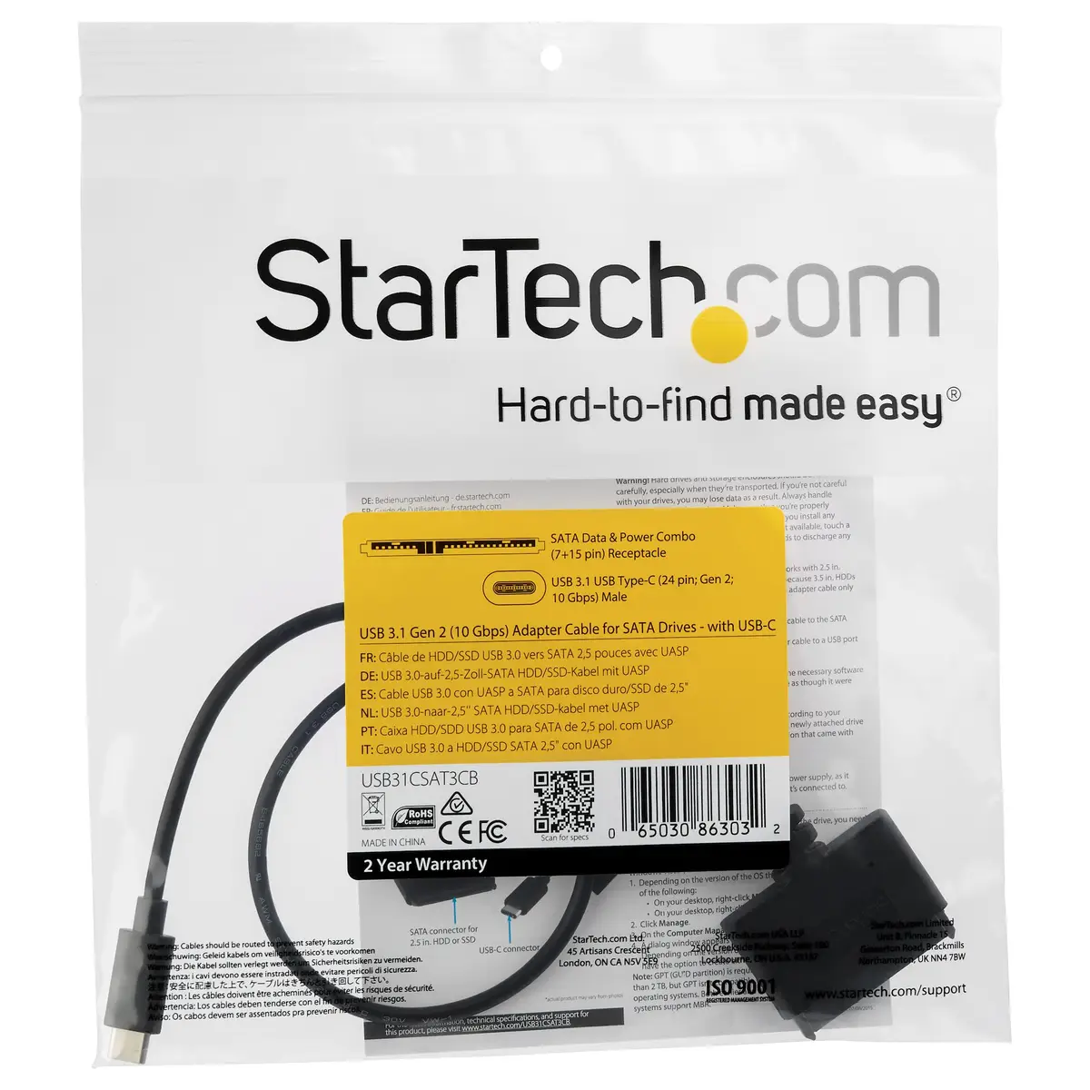 StarTech USB 3.1 adaptorcable with USB-C for 2,5inch SATA Ltowerke
