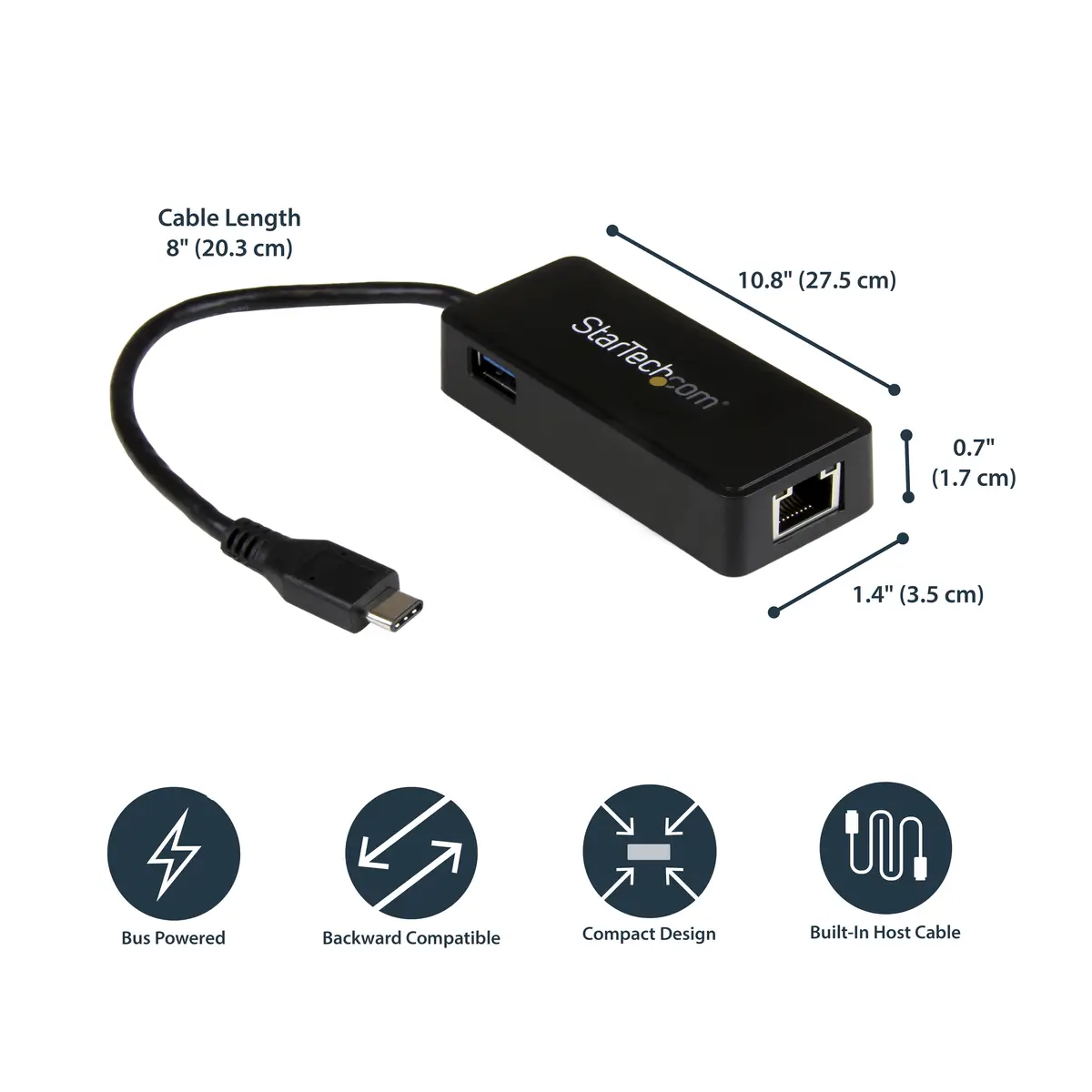 USB-C auf Gigabit Netzwerkadapter mit extra USB Stecker/Buchse