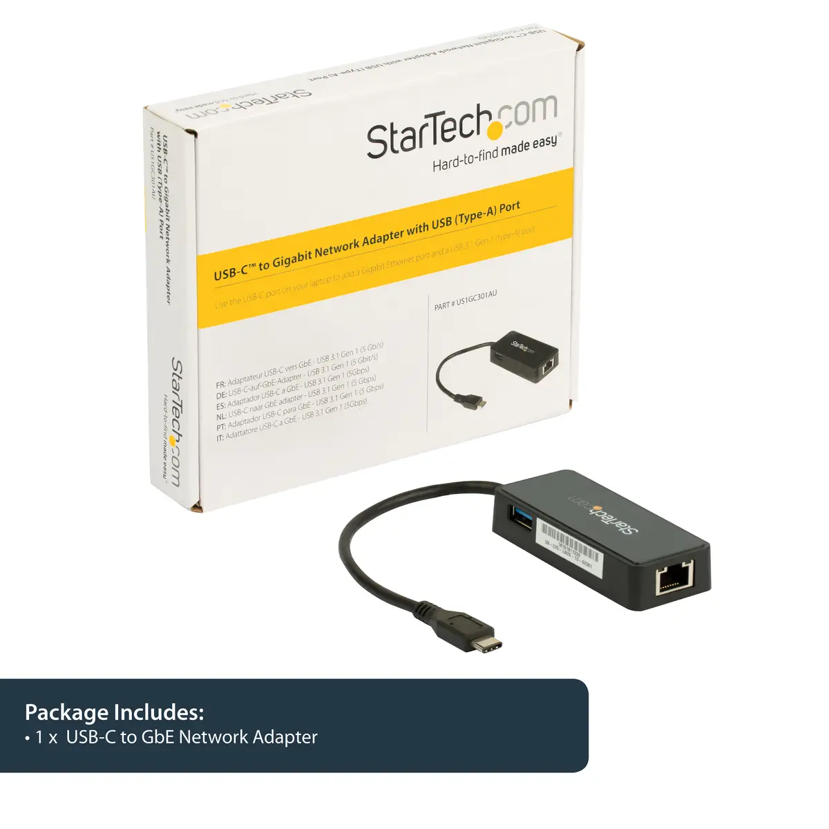 USB-C auf Gigabit Netzwerkadapter mit extra USB Stecker/Buchse