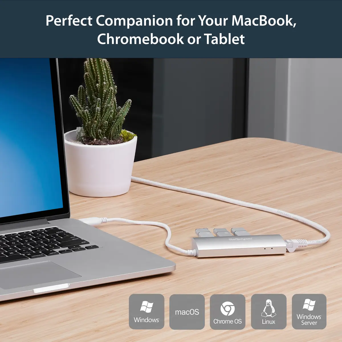 3-Port Portable USB 3.0 HUb mit GbE weiß/silber