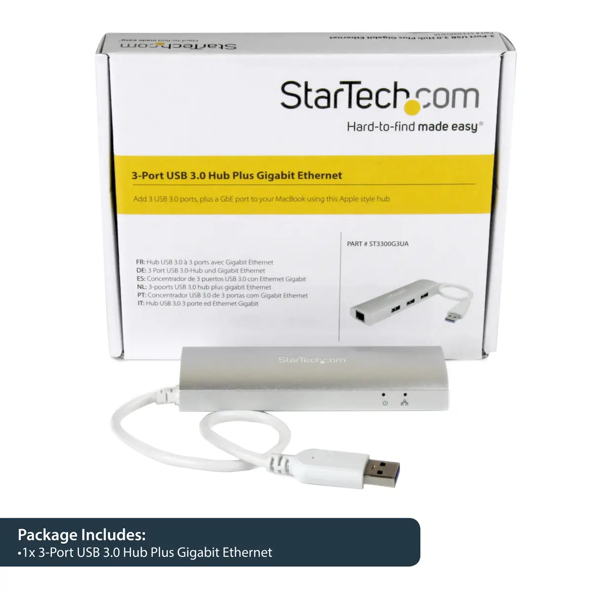 3-Port Portable USB 3.0 HUb mit GbE weiß/silber