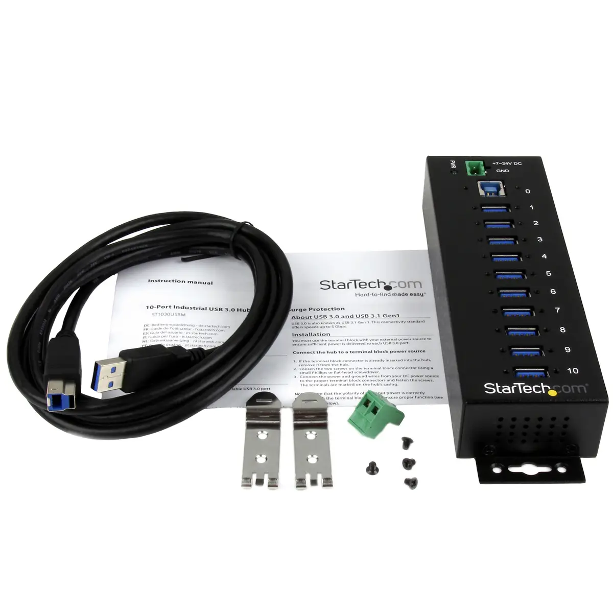 industrieller 10-Port USB 3.0 Hub mit Überspannungsschutz
