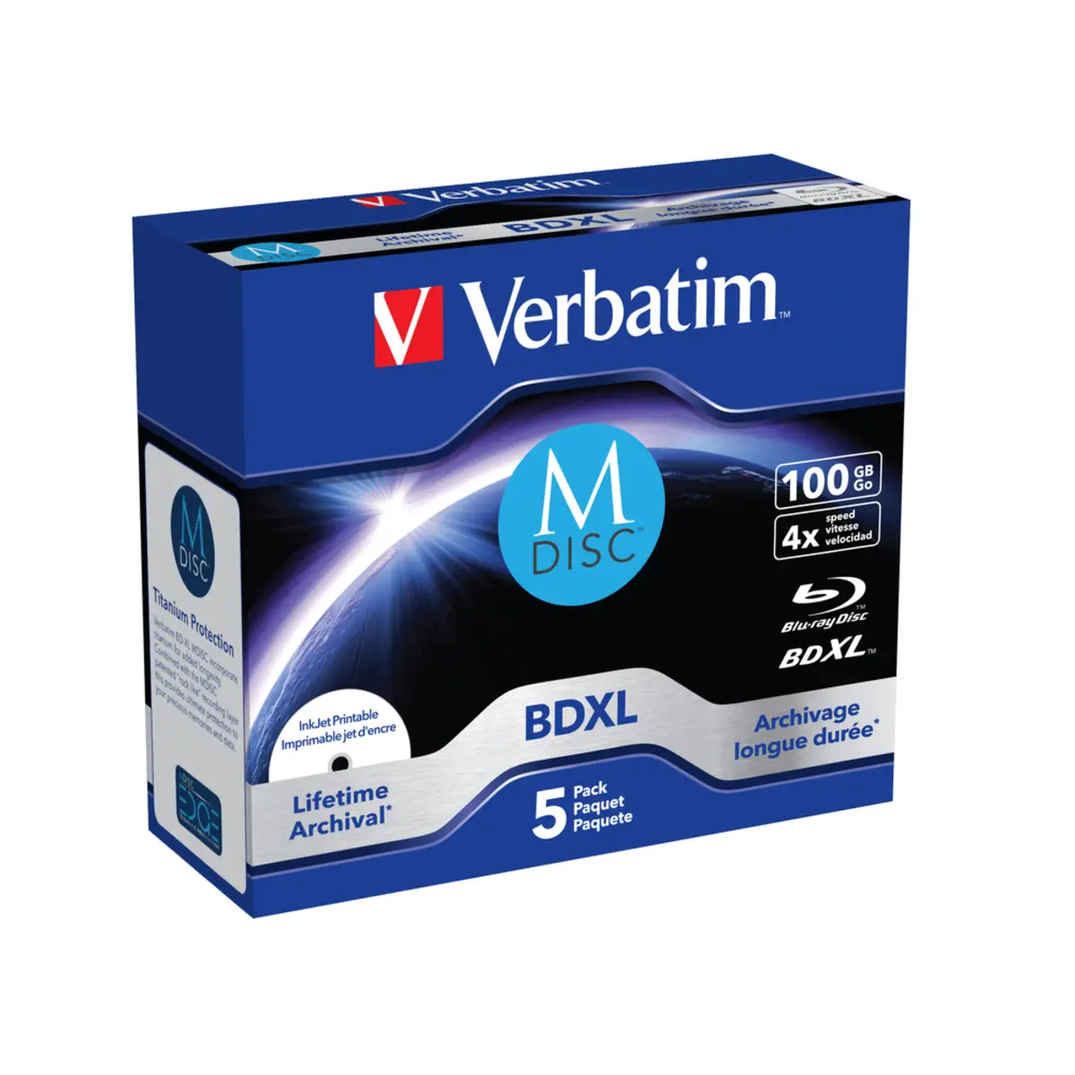 M-DISC Blu-Ray Rohlinge BD-R XL 100 GB 4fach 5er Pack Inkjet Printable