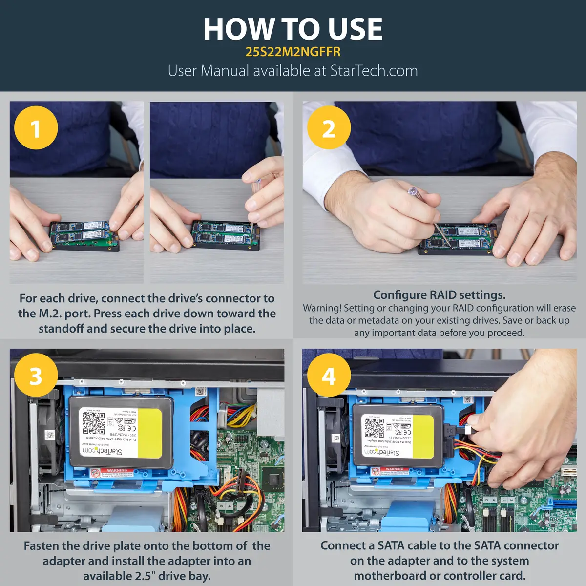 Dual M.2 SATA Adapter mit RAID 2xM.2 SSD auf 2,5 SATA (6Gbit/s)