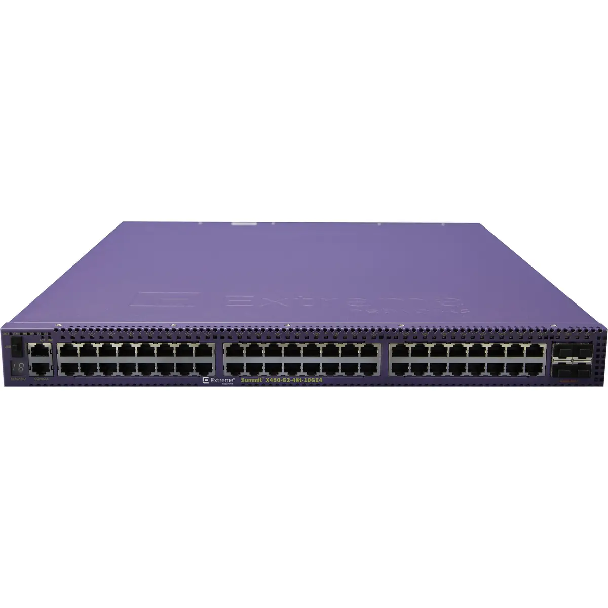 Summit X450-G2 48 10/100/1000BASE-T 4 10GBASE-X unpopulated SFP+ two 21Gb stacking ports 1 Fixed AC PSU 1 RPS port fan module slot (unpopulated) ExtremeXOS Edge license