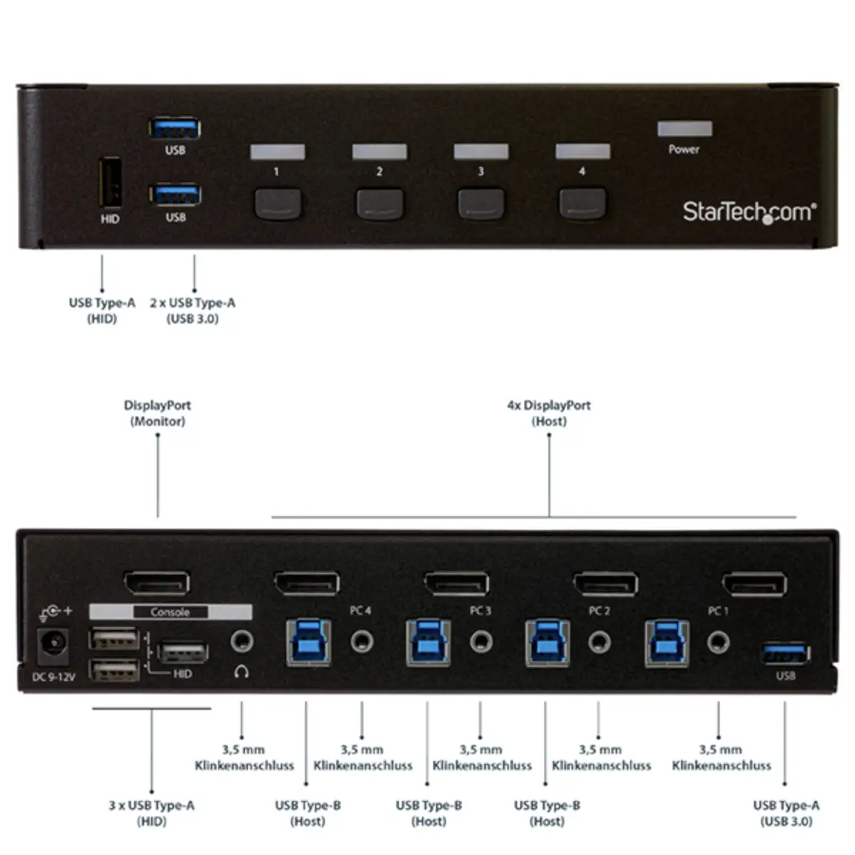 4 Port KVM Switch DisplayPort/USB 3.0 Hub 4K 30Hz