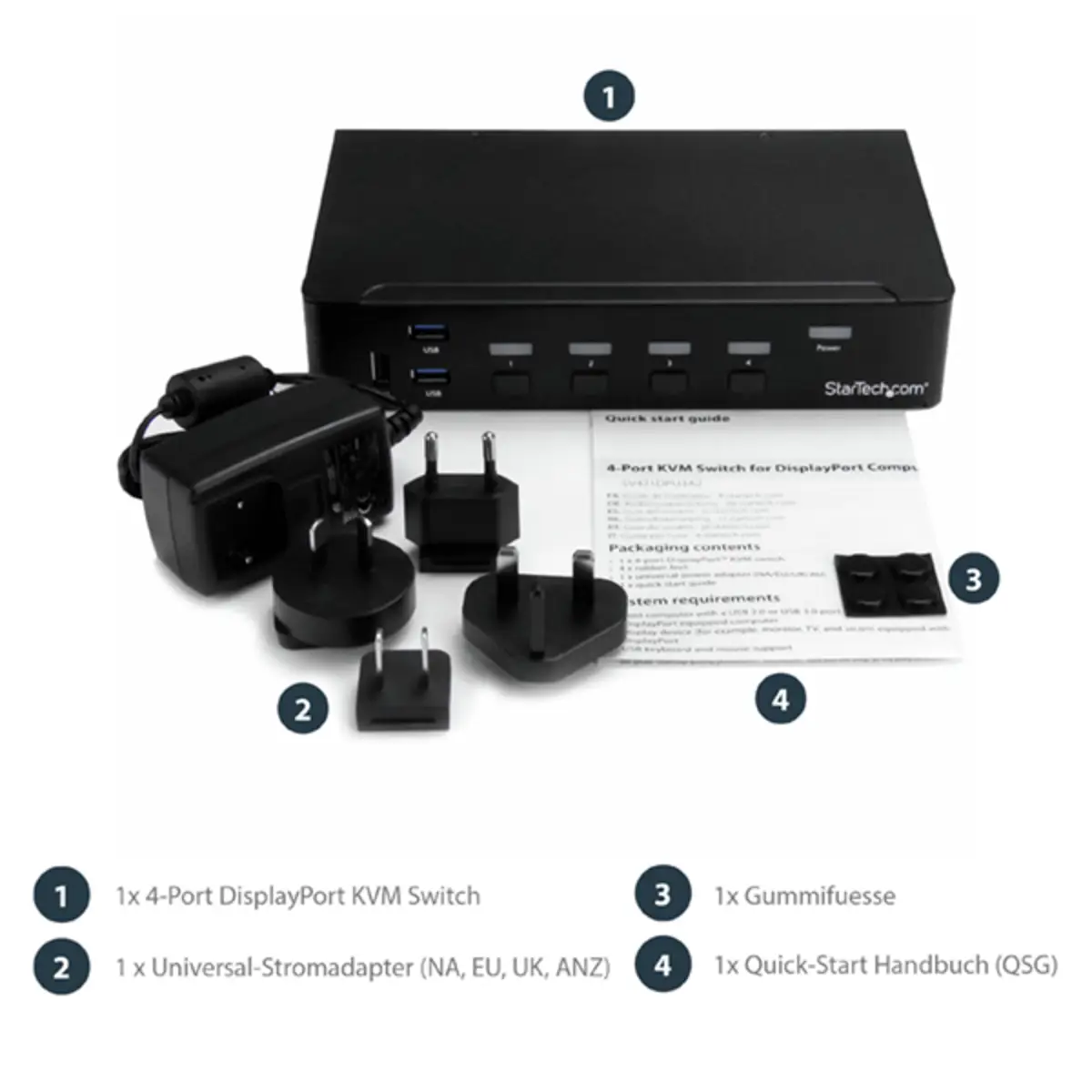 4 Port KVM Switch DisplayPort/USB 3.0 Hub 4K 30Hz