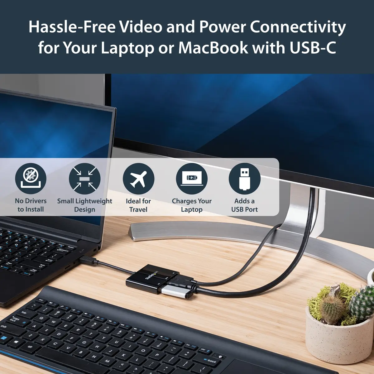 USB-C auf 4K HDMI Multifunktionsadapter mit Power Delivery und USB-A Anschluss